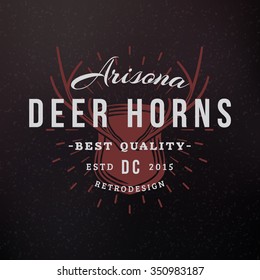 Deer Horns. Vintage Retro Design Elements for Logotype, Insignia, Badge, Label. Business Sign Template. Textured Background