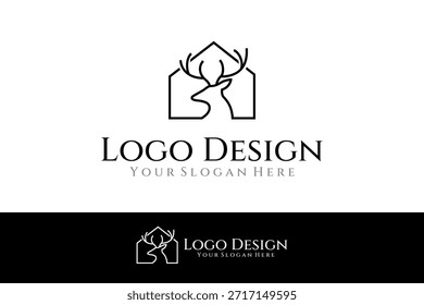 Logo de la casa del ciervo con estilo de diseño de arte lineal