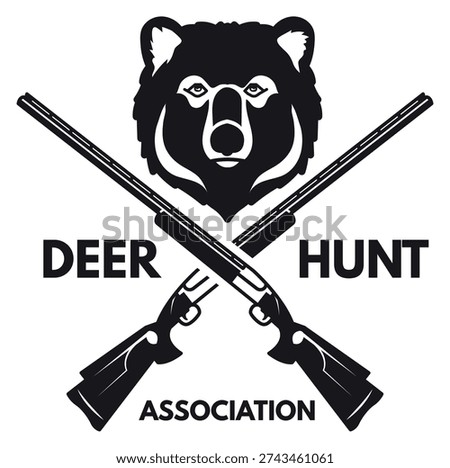 Deer hunt association black emblem. Bear hunting with crossed rifles