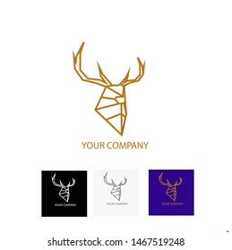 Deer Hunt Logo, Elegant Deer.MODERN AND MINIMALIST DESIGN. Head logo designs vector WITH GOLD COLOR polygon illustration- Vector