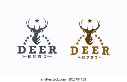 Deer Hunt Logo template, Elegant Deer Head logo designs vector