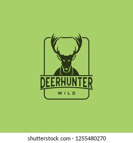 Deer Hunt Logo template, Elegant Deer Head logo designs vector inspiration in green color