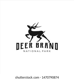 Deer Hunt Logo template. Horns, antelopes, elk, moose, Cervinae,muntjac, fallow deer, chital, Capreolinae, reindeer, chevrotains, Ruminantia And deer Logo Vintage Retro Hipster Design Illustration.