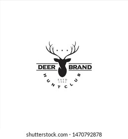 Deer Hunt Logo template. Horns, antelopes, elk, moose, Cervinae,muntjac, fallow deer, chital, Capreolinae, reindeer, chevrotains, Ruminantia And deer Logo Vintage Retro Hipster Design Illustration.