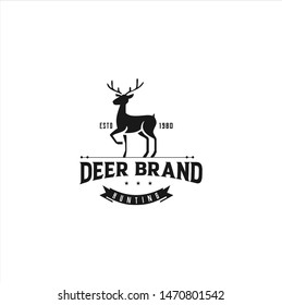 Deer Hunt Logo template. Horns, antelopes, elk, moose, Cervinae,muntjac, fallow deer, chital, Capreolinae, reindeer, chevrotains, Ruminantia And deer Logo Vintage Retro Hipster Design Illustration.