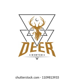 Deer Hunt Logo Vector, Elegant Deer Head logo design template