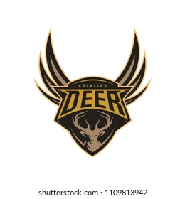 Deer Hunt Logo Vector, Elegant Deer Head logo design template