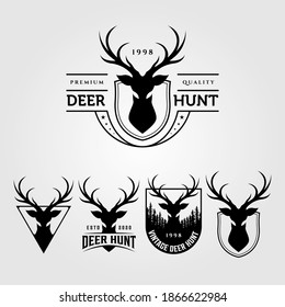 deer hunt vintage logo set vector illustration designs