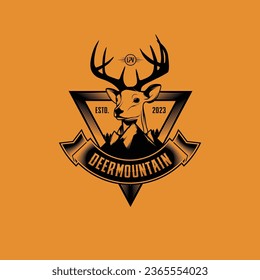 Deer Hunter Badge Vector Design Logo, Forest, Mountain Adventure, Icon Template