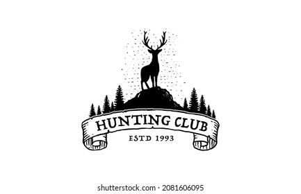 deer hunter logo, badge, emblem, label design template. vector illustration of deer head silhouette . hunter club