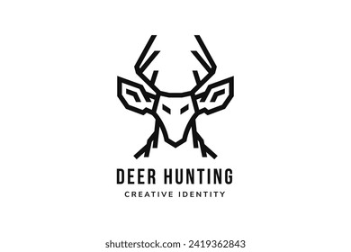 deer hunter logo design template. vector illustration in black and white color. simple icon with bold line style 