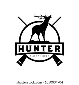 Deer Hunter Logo Design Vector Template