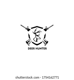 tipo de logotipo del cazador de venados, cazador y ciervo, club de cazadores, caza de venados, símbolo de la vida silvestre animal