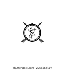 tipo de logotipo del cazador de venados, cazador y ciervo, club de cazadores, caza de venados, símbolo de la vida silvestre animal