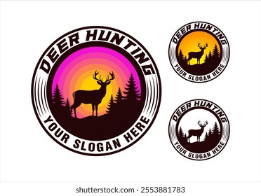 deer hunter logo vector illustration template vintage emblem design for club hunting activity