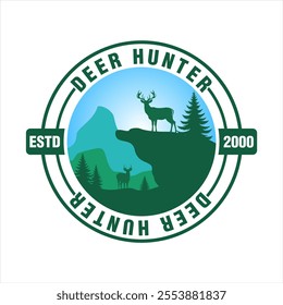 deer hunter logo vector illustration template vintage emblem design for club hunting activity