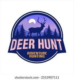 deer hunter logo vector illustration template vintage emblem design for club hunting activity