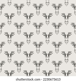 Deer and hunter seamless vector pattern. Neutral and timeless abstract repeating pattern for packaging and backgrounds.