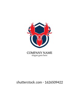 Deer hunter with shield logo design, Wild animal vector, Head deer illustration
