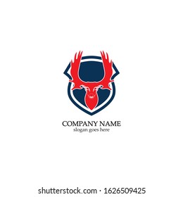 Deer hunter with shield logo design, Wild animal vector, Head deer illustration