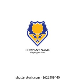 Deer hunter with shield logo design, Wild animal vector, Head deer illustration