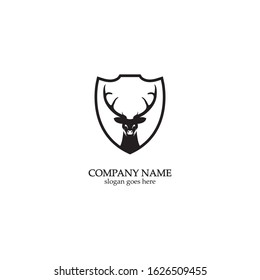Deer hunter with shield logo design, Wild animal vector, Head deer illustration