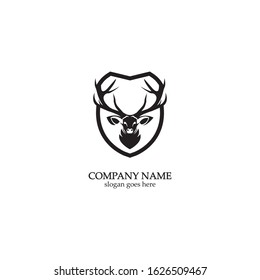 Deer hunter with shield logo design, Wild animal vector, Head deer illustration