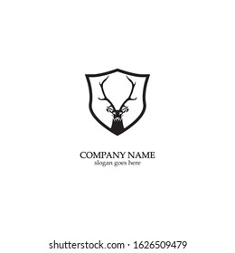 Deer hunter with shield logo design, Wild animal vector, Head deer illustration