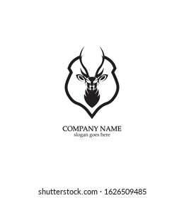 Deer hunter with shield logo design, Wild animal vector, Head deer illustration