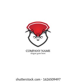 Deer hunter with shield logo design, Wild animal vector, Head deer illustration
