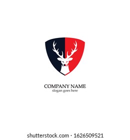 Deer hunter with shield logo design, Wild animal vector, Head deer illustration