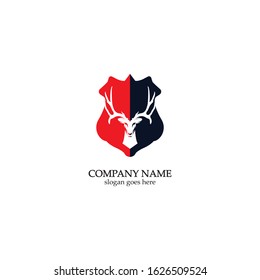 Deer hunter with shield logo design, Wild animal vector, Head deer illustration