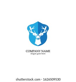 Deer hunter with shield logo design, Wild animal vector, Head deer illustration