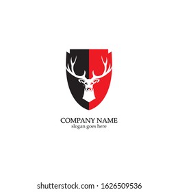 Deer hunter with shield logo design, Wild animal vector, Head deer illustration