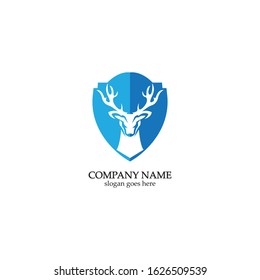 Deer hunter with shield logo design, Wild animal vector, Head deer illustration