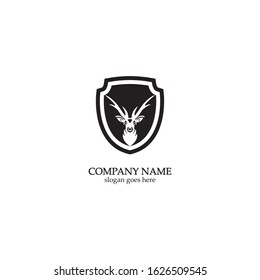 Deer hunter with shield logo design, Wild animal vector, Head deer illustration