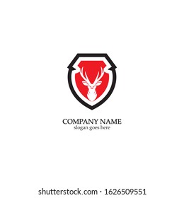 Deer hunter with shield logo design, Wild animal vector, Head deer illustration
