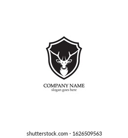 Deer hunter with shield logo design, Wild animal vector, Head deer illustration
