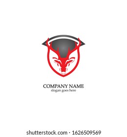 Deer hunter with shield logo design, Wild animal vector, Head deer illustration