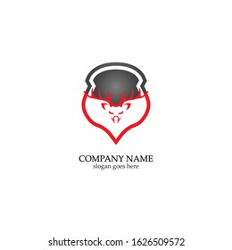 Deer hunter with shield logo design, Wild animal vector, Head deer illustration
