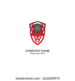 Deer hunter with shield logo design, Wild animal vector, Head deer illustration