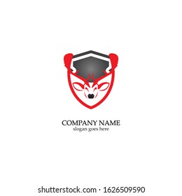 Deer hunter with shield logo design, Wild animal vector, Head deer illustration