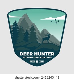 Deer Hunter Silhouette Colorful Nature Emblem