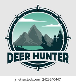 Deer Hunter Silhouette Colorful Nature Emblem