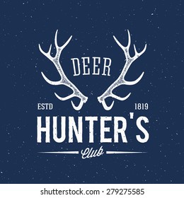 Deer Hunters Club Abstract Vintage Label or Logo Template with Antlers, Textures and Retro Typography. Also Good for Posters, Flayers, T-shirt Prints, etc.