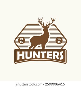 Deer hunters logo Vector Illustration, brown silhouette 