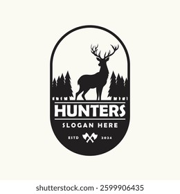 Deer hunters logo Vector Illustration, black silhouette 