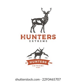 Deer Hunters Vintage Logo Badge. Retro stag vintage illustration. Buck antler logo design.