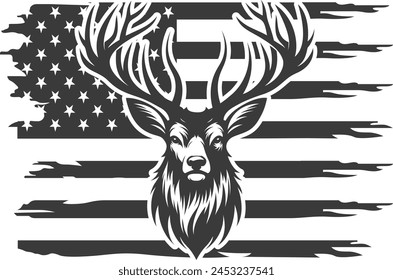 Deer Hunting American Flag Silhouette Vector Files,Hunting Clipart,American Flag Deer,Deer Hunting T-shirt Design svg