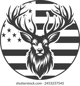 Deer Hunting American Flag Silhouette Vector Files,Hunting Clipart,American Flag Deer,Deer Hunting T-shirt Design svg